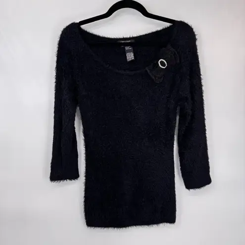 Karen Kane Vintage Y2K Sweater Womens Medium Black Eyelash Whimsigoth Lace Bow