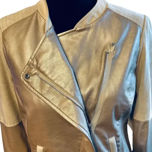 Chico's Chico’s Champagne Gold Metallic Moto Motorcycle Jacket Sz 0