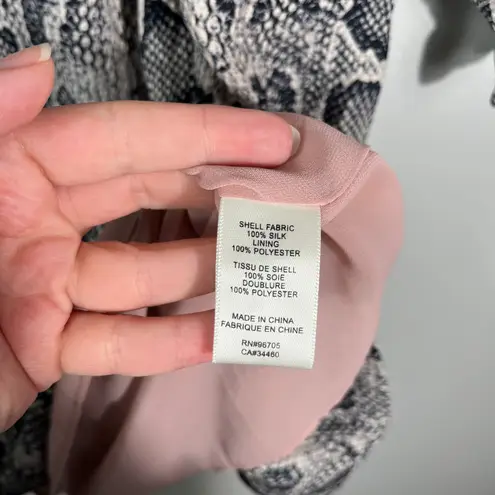 Rebecca Taylor Snakeskin Printed Tie V-Neck Long Ruched Sleeve Dress Size 6