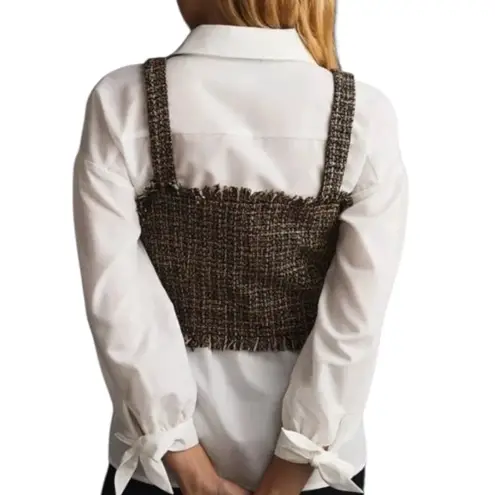 Anthropologie  x Mare Mare Tweed Vest Crop Top Brown Preppy Academia Fringe XXS