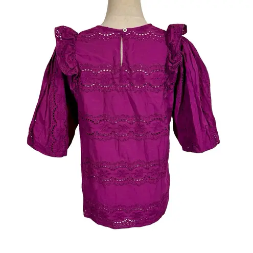 Sézane Sezane Elsa Blouse Eyelet Embroidered Ruffled Openwork in Purple Violet sz36/US4