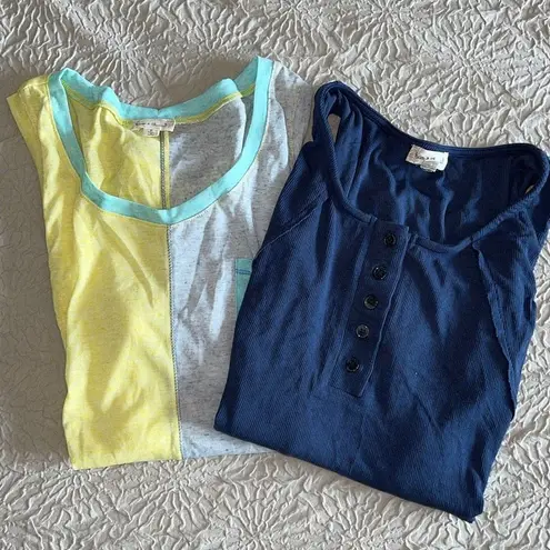 Hem & Thread Womens Tank Top Casual Sleeveless 2 Pc Set Bundle Yellow Blue Size