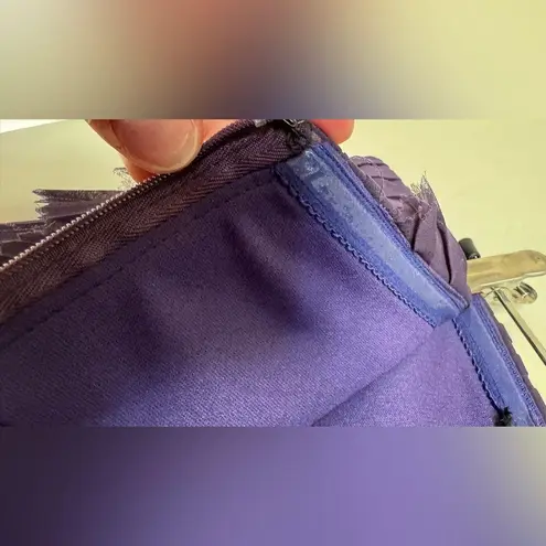 Tadashi Shoji tiered ruffle strapless purple gown MEASUREMENTS