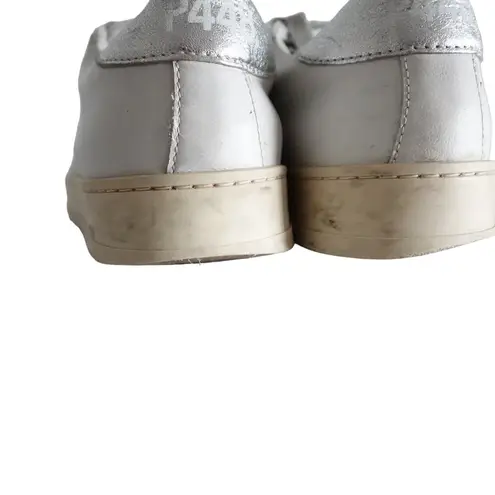 P448 John White Leather Grey Pony Hair Silver Metallic Low Top Sneakers