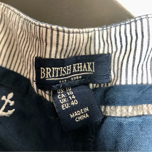 British Khaki Navy Blue Embroidered Shorts White Anchors Chinos Bermudas Sailor