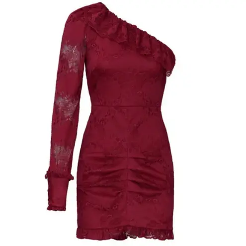Alexis ππ Ilana Lace Long Sleeve Dress ~ Dark Red XS One Shoulder Sheath Dress