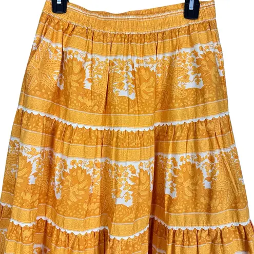 Cleobella Everly Coastal Orange Tiered Ruffle Boho Midi Skirt & Top Co-ord M/L