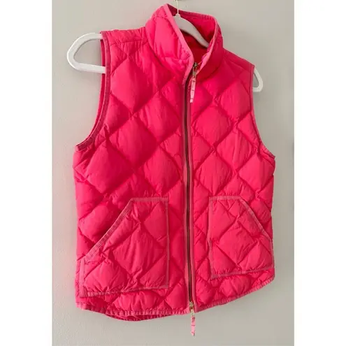 J Crew Outdoor Down Vest Size Small Full Zip Hot Pink Quilted Puffer