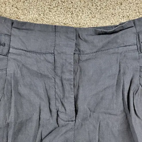 Theory  Womens Burna Linen Shorts 6 Blue High Rise Rolled Hem Pockets