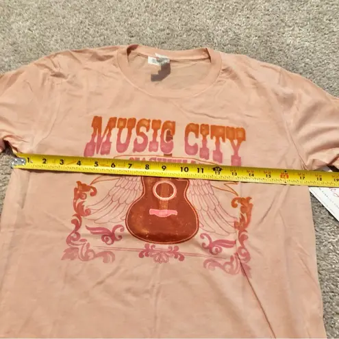 Pink Lily  Music City Nashville Guitar Graphic T-Shirt Pink Peach Small