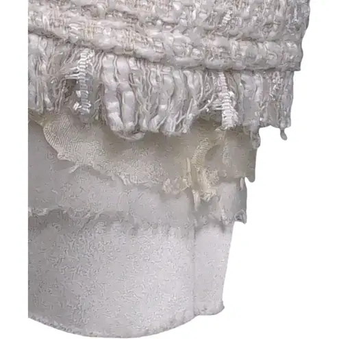 Tammy Tangs White Tweed Frayed Trim Button Front Jacket Long Sleeve Size M Size M