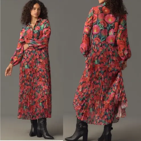 Farm Rio Anthropologie Pleated Drop-Waist Maxi Dress S Small NWT Floral