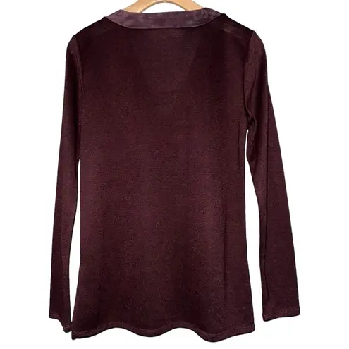 Ecru Women’s Size S Deep Burgundy Wine Ribbed Knit Lace Up V-Neck Top Sweater