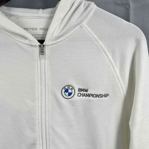 Peter Millar Womens White Zip-Up BMW Performance Logo Hoodie Small