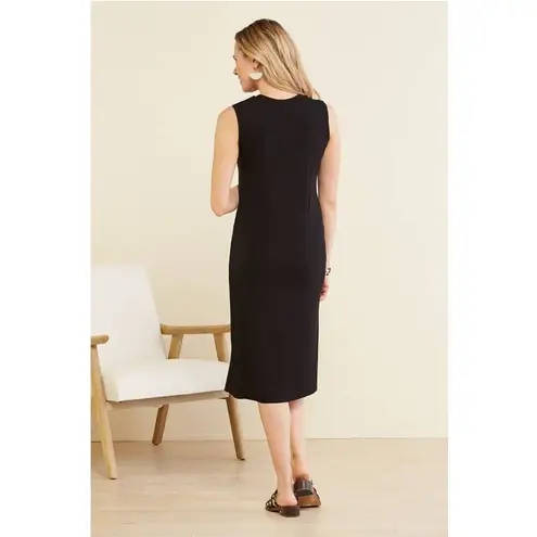 LNA Easy Rib Midi Cap Sleeve Dress Black XS Split Front V-Neck Rayon Spandex