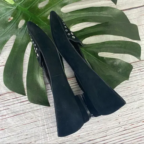 Tahari Flats Esther Suede Grommet Detail Pointed Toe Black 7.5