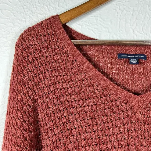 American Eagle  AE Women's Large Maroon Pullover Open Knit Cotton Wool Sweater