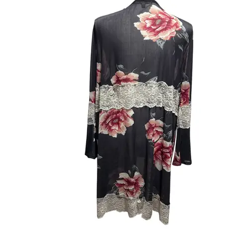 Sweet Rain 2X Sheer Floral Lace Trim Kimono Cardigan Black Pink Boho Romantic