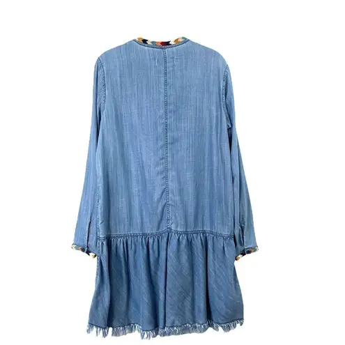 Driftwood  Shaye Archer Embroidered Chambray Dress Sz M blue western boho