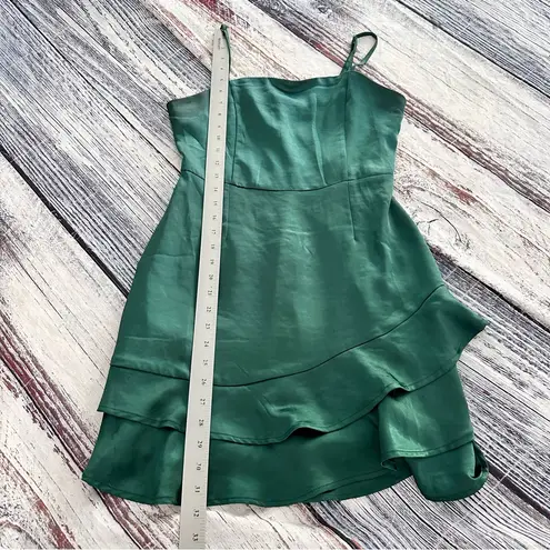 Lulu's Dreams Come True Emerald Green Satin Ruffled Mini Dress