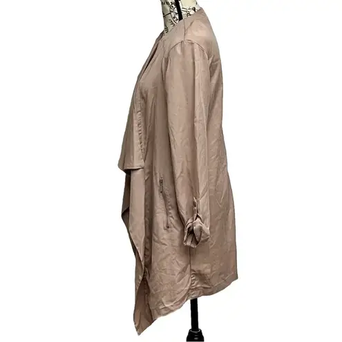 Dalia Open Front Waterfall Blazer, Dusty Pink Roll Tab Sleeve Jacket S Modest