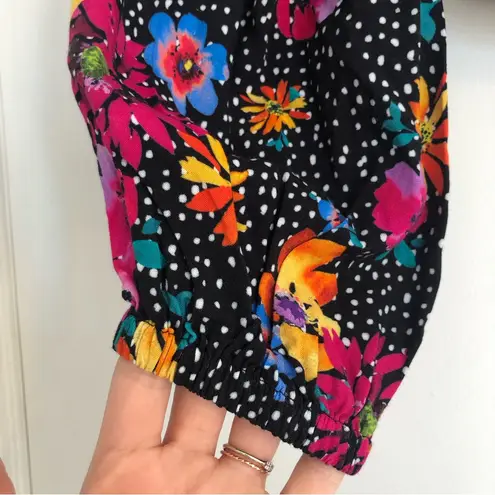 Majorelle Revolve Swift long sleeve crop top black dot multicolor floral pink