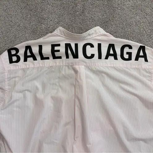 Balenciaga New Swing Logo Button Down Striped Shirt Size XS