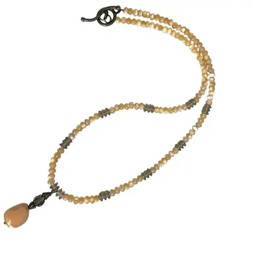 Artisan Mother of Pearl & Smoky Quartz Necklace with Sterling Silver Clasp