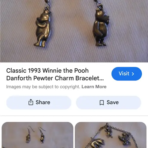 Vintage 1993 Disney Winnie The Pooh Danforth Pewter Dangle Earrings Silver