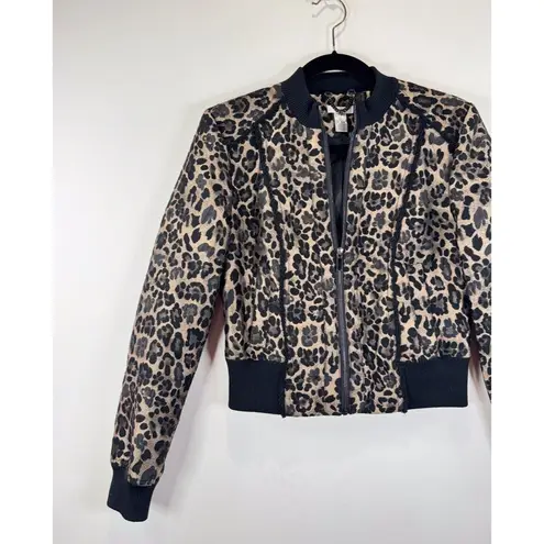Cache Womens Jacket Brown Leopard Wool Full Zip Bomber Cropped Stretch Medium