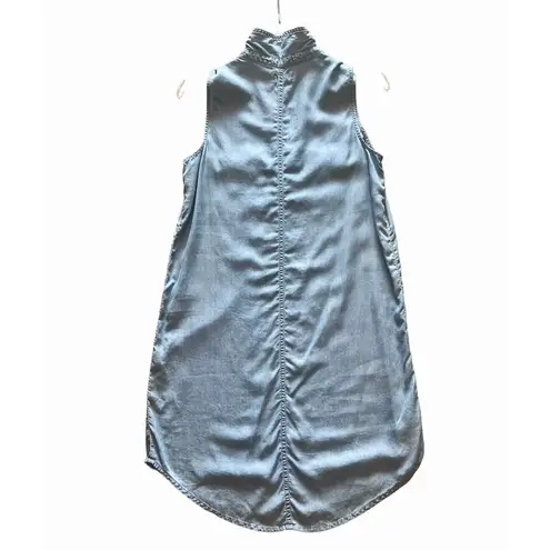 SO  Brand DENIM DRESS Womens XS Sleeveless Criss Cross Tie Front Pockets Collar