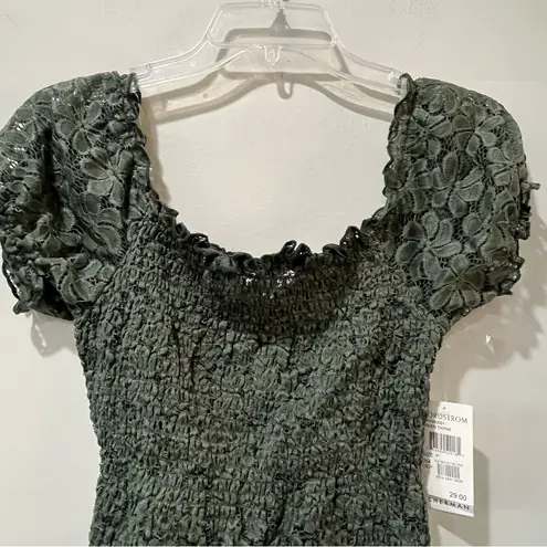 Ten Sixty Sherman NWT  shirt Nordstrom Small Green Crop Lace STRETCHY NEW