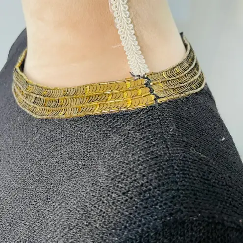 Vintage 80's Don Sayres for Wellmore Wool & Rayon Knit Beaded Sequin Dress 6 Black