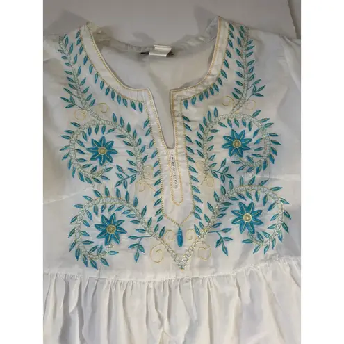 Peppermint Bay White Embroidered Coverup Dress Boho Resort Wear Floral Large