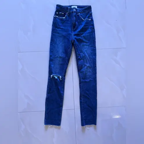 Pistola baggy jeans, dark denim, distressed high waist zip bottom size 23