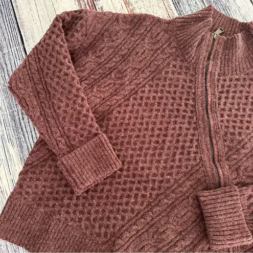 M. RENA Asymmetrical Zip Up Mock Neck Sweater in Plum Purple Purple Size L