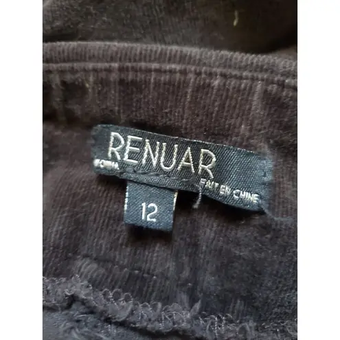 Renuar Pants Women 12 Black Corduroy Pull On Pockets Stretch Slim Travel 34x29