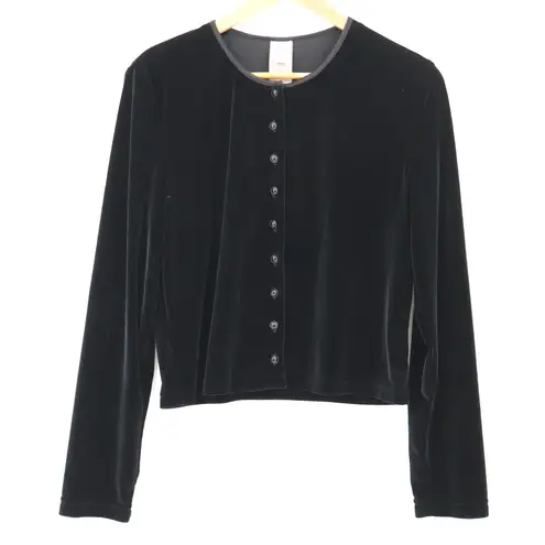 Vtg Y2K Black Velvet Cardigan Womens Size XL Button 90s Career Goth Witchy Emo