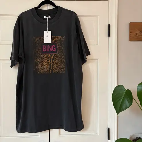 ANINE BING NEW Graphic Print Leopard Harley Tee Shirt Dress Size XS Animal Print