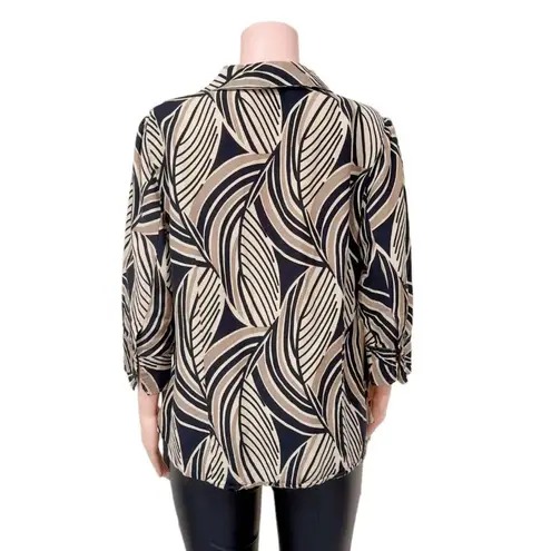 East 5th Women’s Brown Leaves Linen Blend ¾ Sleeve Button Front Shirt Size 1X