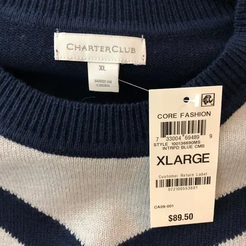 Charter Club Womens Sweater Dress Chevron Print Crew Neck Navy Blue White XL