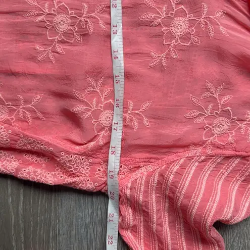 Johnny Was NYX Button Down Embroidered Eyelet Shirt Tunic in Coral Sunset Medium