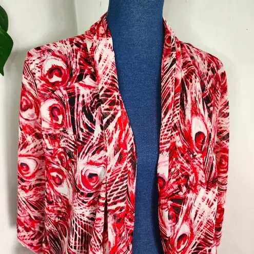 Zac & Rachel Fuchsia Pink Raglan Sleeve Open Shrug with Peacock Feather Design