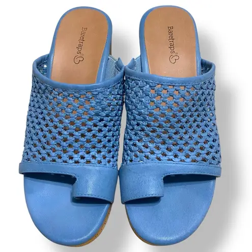 Baretraps Bethie Sky Blue Woven Mules Sandals with Cork Heel Size 7.5 Platform
