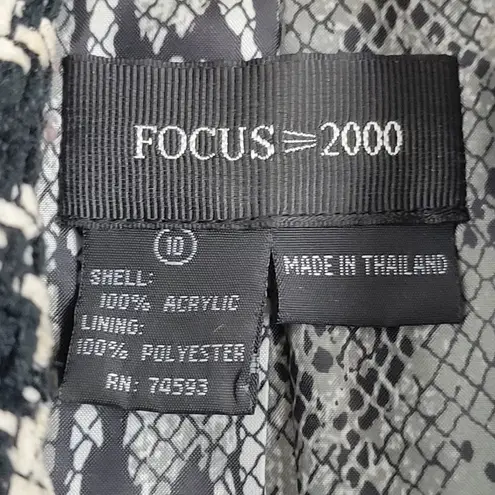 Focus 2000 Womens Trench Coat Size 10 Black White Houndstooth Long Sleeve Button