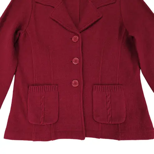 Linda Matthews Button Front Cardigan Sweater Women's Large 100% Wool Grannycore Red