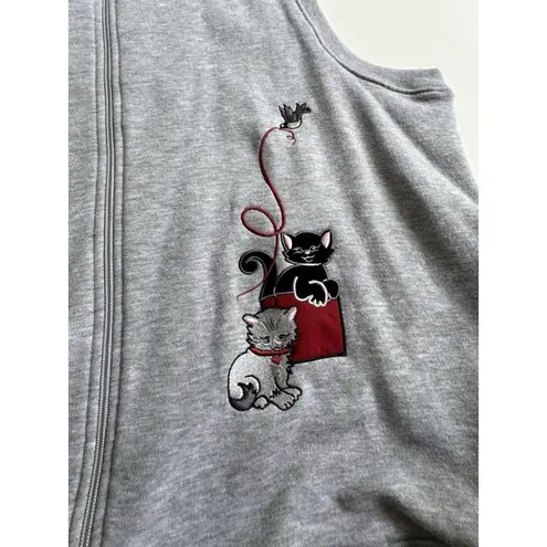 Vintage Blair Boutique Cat Lady Fleece Vest Black Pink Zipper Grannycore Gray Size XL