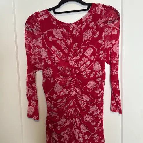 House of Harlow 1960 Red and White Floral Long Sleeve Dress