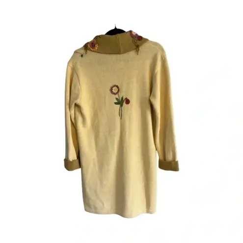 STORYBOOK KNITS Floral Collard Beaded Embroidered Cardigan‎ Sweater L Long Yellow Size L