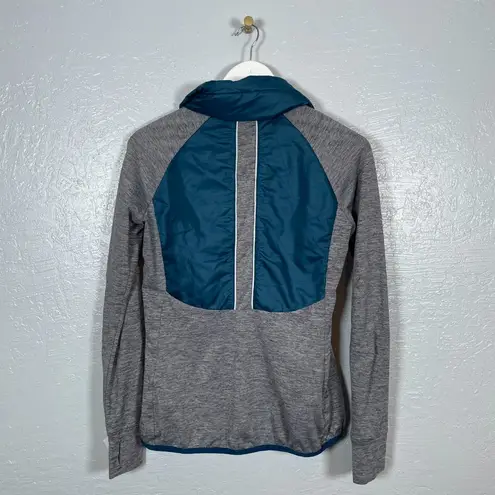 Title Nine Women S Gray Blue Willpower Running Jacket Full Zip Hooded Quilted